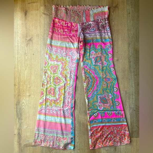 Alice & Trixie 100% Silk Boho Paisley Patchwork Wide Leg Pants XS USA festival - Picture 1 of 7